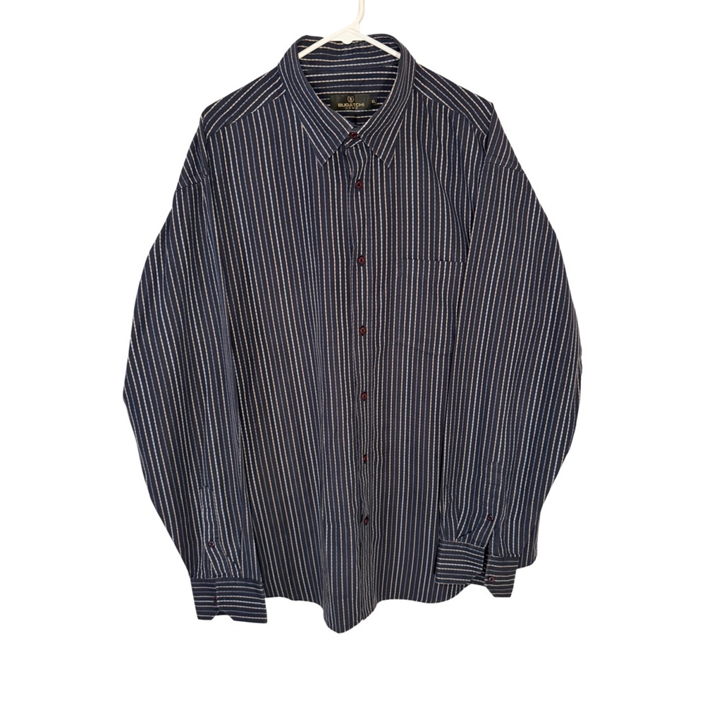 Bugatchi Uomo Men's Blue Cotton Striped Long Sleeve Shirt French Cuffs - Picture 2 of 8